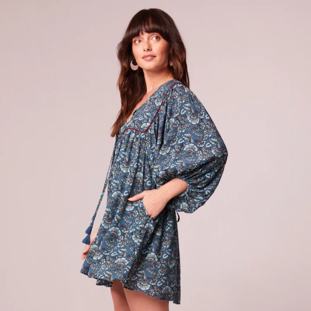 NWT Band of the Free | Mallory Teal Floral Babydoll Mini Dress L